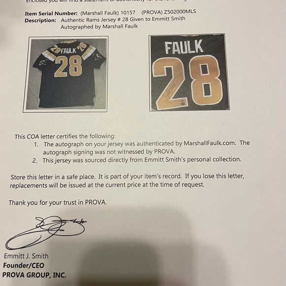 Rams “Marshall Faulk” signed on-field jersey authenticated by Prova. - Picture 5 of 5